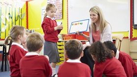 Teacher in front of class with young primary students